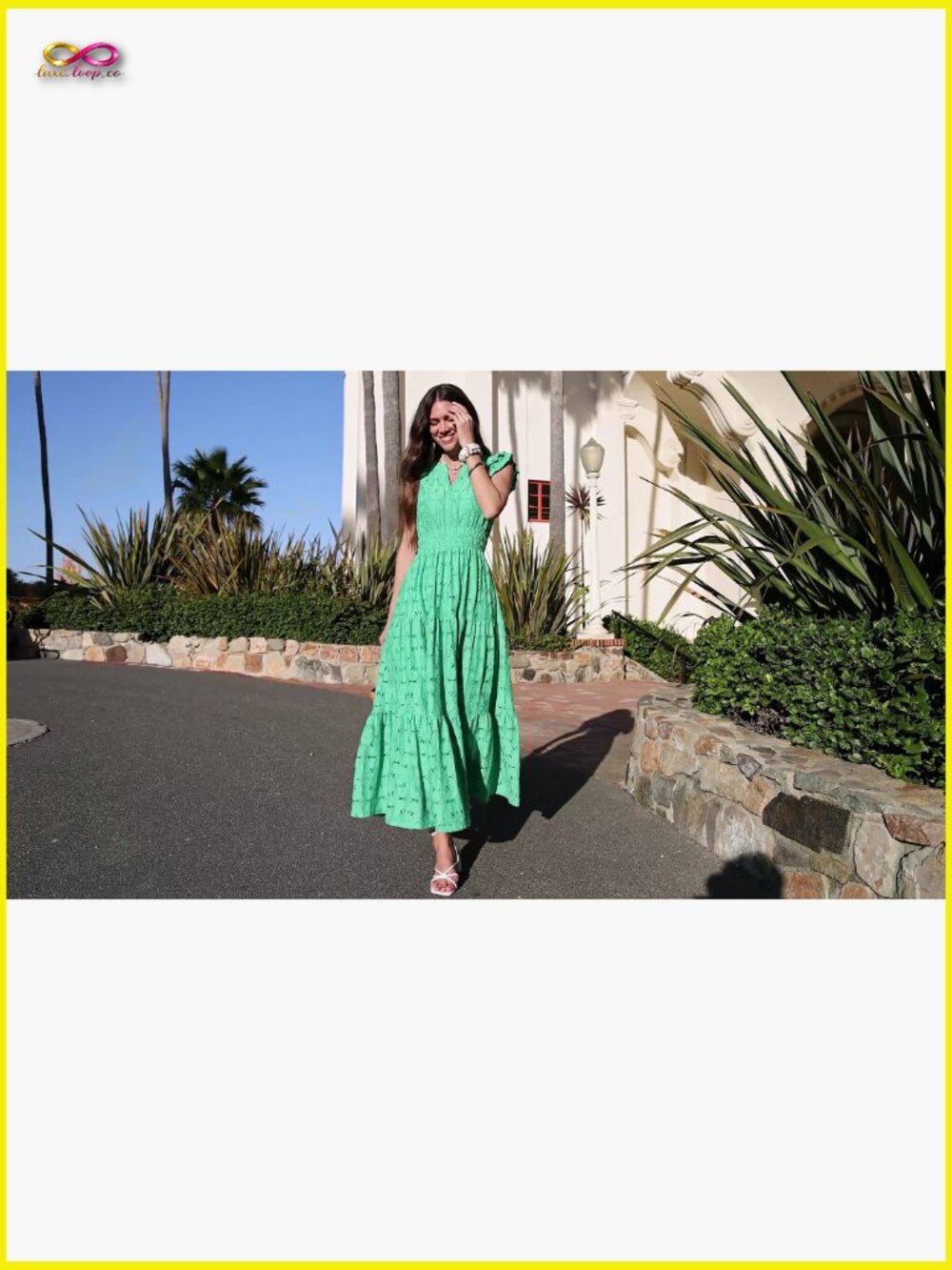 Boho Maxi Dress V Neck Eyelet Lace Tiered Flowy Wedding Guest Summer - Picture 7 of 7